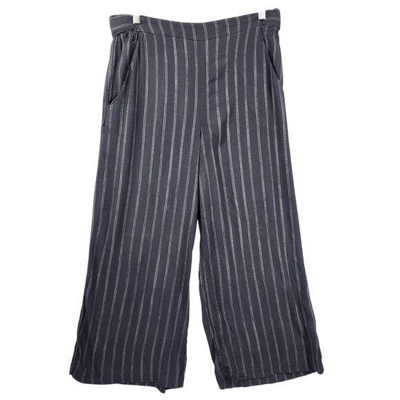 Wilfred Aritzia Paperbag Pants Women L Black Cream Striped Wide Leg Cropped - Picture 3 of 15